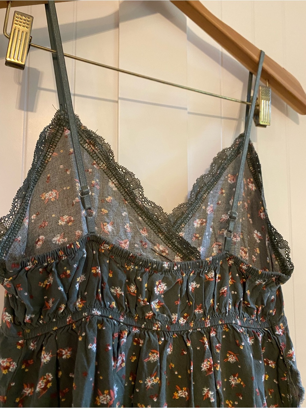 Green Floral Maxi Slip Dress with Lace Trim - Picture 3 of 4